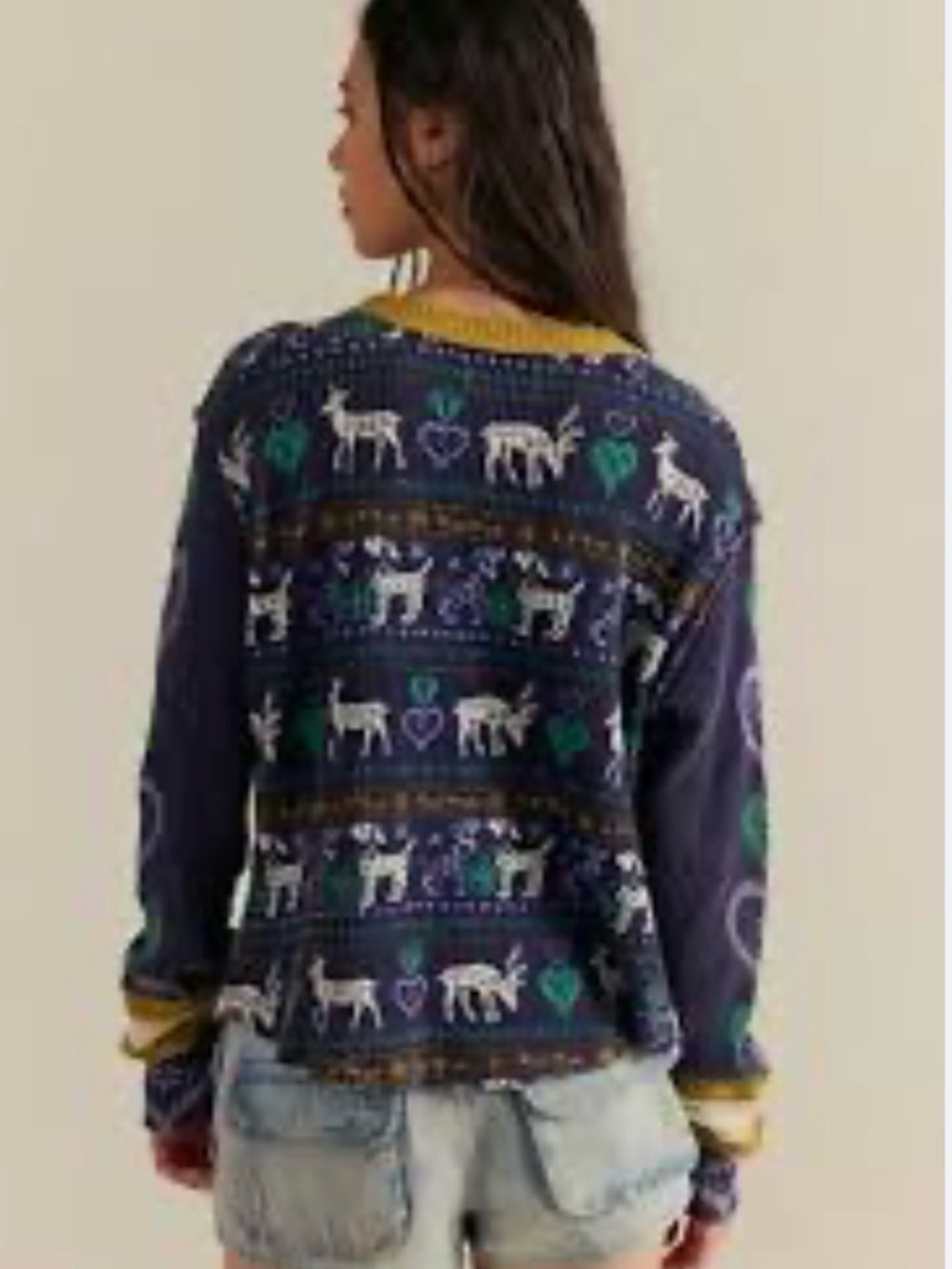 NWT $68 WE THE FREE FREE PEOPLE  BLISSFUL LAYERING TEE TOP WAFFLE NAVY PRINT XS - Picture 3 of 13